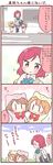  4koma =3 ? animal_costume bag bell bell_collar bow brown_hair cat_costume collar comic crosswalk hoshizora_rin koizumi_hanayo love_live! love_live!_school_idol_project minigirl multiple_girls nishikino_maki orange_hair otonokizaka_school_uniform purple_eyes red_hair saku_usako_(rabbit) school_bag school_uniform spoken_question_mark translated |_| 