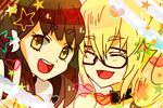  1boy 1girl brown_hair choker couple gatchaman gatchaman_crowds glasses heart hearts ichinose_hajime ninomiya_rui 