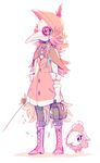  1girl boots female hood mask personification pink_eyes pink_hair plague_doctor plague_mask pokemon pokemon_xy simple_background spritzee white_background 