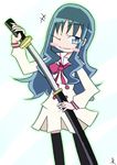  blue_hair gradient gradient_background heartcatch_precure! kurumi_erika precure solo solo_focus striped_background sword 