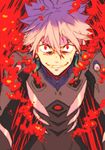  1boy bodysuit bubble clenched_teeth crazy_eyes evil_grin evil_smile grin hair_between_eyes lcl male_focus motion_lines nagisa_kaworu neon_genesis_evangelion number plugsuit rebuild_of_evangelion red_eyes smile solo source_request sweat teeth white_hair 