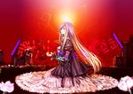  blonde_hair dress flower gradient_hair hijiri_byakuren hokkai ksrk_ss layered_dress long_hair lotus multicolored_hair purple_hair sitting sorcerer's_sutra_scroll tears touhou yellow_eyes 