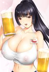  alcohol beer breasts bursting_breasts cleavage dragon@harry gradient gradient_background huge_breasts original solo tight 