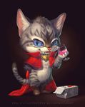  2015 ambiguous_gender blue_eyes cat drink feline mammal milk silverfox5213 solo vampire 