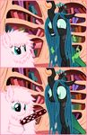  blue_eyes chainsaw changeling crown equine fan_character female fluffle_puff friendship_is_magic green_eyes green_hair hair horn horse mammal mixermike622 my_little_pony pony queen_chrysalis_(mlp) royalty smile tools zipper 