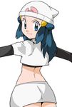  1girl ass blue_eyes blue_hair hainchu hikari_(pokemon) nintendo pokemon simple_background solo team_rocket_(cosplay) 