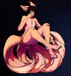  anthro canine fireflufferz floating fluffy foof fox fur hi_res male mammal multiple_tails nude simple_background solo 