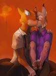  anthro blush canine clothed clothing couple dog eyewear feline fur glasses kissing lynx male male/male mammal shiba_inu shiranai sitting synx_the_lynx vu06 