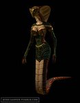  3d animated breasts clothing cobra corset elbow_gloves female fingerless_gloves gloves jessica_anner jewelry mask naga red_scales reptile scales scalie sha&#039;an silk snake solo walk_cycle yellow_scales 