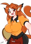  animal_humanoid anthro big_breasts breasts brown_eyes brown_hair caribbean_blue cat cat_humanoid chalo clothed clothing feline female fur hair huge_breasts human humanoid inner_ear_fluff long_hair mammal open_mouth solo tuft yuki_(caribbean_blue) 
