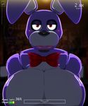  2015 animatronic anthro big_breasts black_nose blush bonnie_(fnaf) bow breasts female five_nights_at_freddy&#039;s floppy_ears fur hi_res huge_breasts inside lagomorph lips looking_at_viewer machine mammal purple_fur rabbit red_eyes robot smile solo video_games walter_sache white_fur 