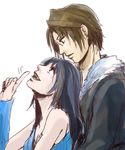  1boy 1girl black_hair brown_eyes brown_hair couple final_fantasy final_fantasy_viii highlights l long_hair multicolored_hair open_mouth rinoa_heartilly short_hair squall_leonhart stalwart_(artist) 