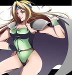  1girl belt blonde_hair cape celes_chere final_fantasy final_fantasy_vi green_eyes headband leotard long_hair shiozaki_(pixiv852793) shoulder_pads solo wristband 