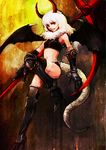  black_legwear boots copyright_request crop_top demon_girl gauntlets hironox horns midriff navel red_eyes scythe solo tail thigh_boots thighhighs wings 