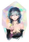  bare_shoulders black_nails breasts cleavage copyright_request detached_sleeves grey_hair medium_breasts nail_art nail_polish purple_eyes short_hair solo umiu_geso 