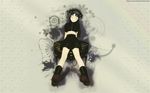  1girl black black_hair eyes_closed female full_body gradient gradient_background hair skirt solo 