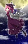  animal_ears bad_id bad_pixiv_id bow dress flying hat highres moon mystia_lorelei night outstretched_arms pink_eyes pink_hair shoes short_hair sky solo spread_arms star_(sky) starry_sky touhou urimono winged_shoes wings 