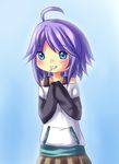  blue_eyes blush candy food lollipop purple_hair rosario+vampire school_uniform shirayuki_mizore short_hair skirt solo yu-chan 