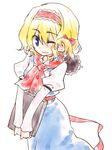  alice_margatroid bad_id bad_pixiv_id blonde_hair blue_eyes book bow doll hair_bow hairband myama one_eye_closed shanghai_doll short_hair solo touhou 