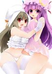  bad_id bad_pixiv_id barefoot blush breasts brown_hair curvy gloves hat large_breasts long_hair multiple_girls original panties patchouli_knowledge purple_eyes purple_hair red_eyes thighhighs touhou underwear white_legwear yostxxx 