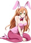  animal_ears bow bowtie breasts brown_hair bunny_ears bunnysuit cleavage code_geass green_eyes kneeling kurimomo large_breasts long_hair pantyhose shirley_fenette solo wrist_cuffs 