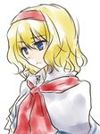 alice_margatroid blonde_hair blue_eyes capelet expressionless hairband myama short_hair simple_background solo touhou upper_body white_capelet 