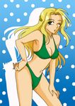  1girl bikini blonde_hair blue_eyes celes_chere final_fantasy final_fantasy_vi long_hair midriff nobu_(artist) solo swimsuit wink 