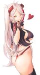  1girl ass azur_lane breasts clothing_cutout cropped_shirt earpiece earrings from_side gloves half_gloves headgear heart highres jacket jewelry large_breasts long_hair midriff mole mole_on_breast multicolored_hair official_alternate_costume one_eye_closed open_clothes open_jacket panties prinz_eugen_(azur_lane) prinz_eugen_(final_lap)_(azur_lane) purple_jacket race_queen red_hair red_panties simple_background solo standing streaked_hair thighhighs two-tone_hair underboob underboob_cutout underwear very_long_hair white_background white_hair yellow_eyes yusha_m zettai_ryouiki 