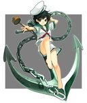  anchor bad_id bad_pixiv_id barefoot black_hair dioptrie feet green_eyes hands hat hishaku murasa_minamitsu sailor sailor_collar sailor_hat short_hair solo touhou 