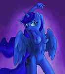  anthro anthrofied blue_eyes blue_hair breasts cutie_mark equine female friendship_is_magic hair horn long_hair mammal my_little_pony navel nipples princess_luna_(mlp) pussy solo winged_unicorn wings 