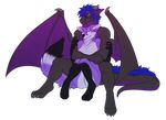  black_fur blue_hair breasts canine claws cuddling dragon female floopysnow fluffy_tail fox fur hair horn hug legs_together male mammal purple_fur quil red_eyes scalie sitting spikes the-narutoshi thick_tail western_dragon wings 
