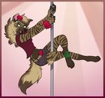  2015 anthro clothed clothing darkspot digitigrade female flower gina_(darkspot) green_eyes hyena mammal nail_polish piercing plant pole_dance ricket solo striped_hyena 