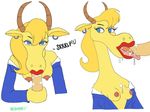  &lt;3 antelope anthro antlers bipples blonde_hair blue_eyes breasts clothing cum cum_in_mouth cum_inside disembodied_penis ear_piercing english_text erection fellatio female hair horn human johnny_bravo_(series) male mammal mary_antelope nanaspiralz open_shirt oral penis piercing saliva sex shirt simple_background text tongue tongue_out 