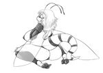  2015 antennae anthro arthropod bee big_breasts breasts butt chubby claws female fur hair insect kalnareff looking_back monochrome nipples nude open_mouth pussy raised_tail side_boob solo toe_claws translucent wings 