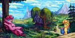  2015 absurd_res bag blossomforth_(mlp) blue_eyes carrot_top_(mlp) castle cutie_mark earth_pony equine female feral flying friendship_is_magic grass green_eyes hair hi_res horse house jowybean lake landscape lying mammal mountain my_little_pony open_mouth outside pegasus pink_hair pinkie_pie_(mlp) pony smile tree willow_tree wings 