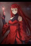 bad_id bad_pixiv_id bare_shoulders black_gloves bobomaster dress elbow_gloves gloves gun long_hair long_sleeves looking_at_viewer pixiv_fantasia pixiv_fantasia_t red_eyes red_hair red_queen_(pixiv_fantasia) solo weapon 