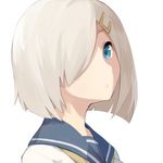  blue_eyes hair_ornament hair_over_one_eye hairclip hamakaze_(kantai_collection) kantai_collection mujun_atama school_uniform serafuku short_hair silver_hair solo upper_body 