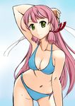  akashi_(kantai_collection) bikini commentary_request derivative_work green_eyes hair_ribbon kantai_collection long_hair looking_at_viewer photo-referenced pink_hair ribbon sei_(6862879) sketch smile solo swimsuit tress_ribbon 