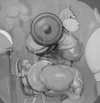  anthro ape biceps big_butt big_muscles big_pecs body_hair butt chest_hair clothed clothing crouching diddy_kong digital_media_(artwork) donkey_kong_(character) donkey_kong_(series) duo exercise fur gorilla gym hair hi_res huge_muscles huge_pecs justmegabenewell looking_back male male/male mammal monkey muscular muscular_male musk nintendo nipples pecs primate shirt shorts sitting sweat tank_top thick_thighs video_games weightlifting weights workout 