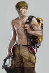  brown_hair dirty free! holding holding_mask male_focus mask mask_removed mistermagnolia muscle oxygen_tank shirtless solo tachibana_makoto 
