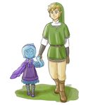  1boy 1girl blue_eyes blue_hair blue_skin blush child empty_eyes fi link nintendo no_arms pointy_ears princess_zelda ribbon simple_background skyward_sword the_legend_of_zelda the_legend_of_zelda:_skyward_sword younger z-raid zelda_musou 