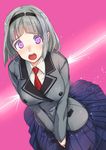  akasaai anna_nishikinomiya between_legs hand_between_legs heart heart-shaped_pupils necktie purple_eyes school_uniform shimoneta_to_iu_gainen_ga_sonzai_shinai_taikutsu_na_sekai silver_hair skirt solo symbol-shaped_pupils 