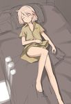  barefoot bed blonde_hair book closed_eyes collarbone kuuro_kuro lying open_clothes open_shirt parted_lips pillow raisa_pottgen shirt short_hair shorts sleeping solo strike_witches underwear world_witches_series 