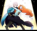  1girl bad_id bad_pixiv_id confetti dancing devil_may_cry devil_may_cry_3 long_hair mackerel_(sabanoneko) nevan orange_hair short_hair vergil white_hair 