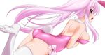  absurdres animal_ears ass bunny_ears bunny_tail bunnysuit detached_collar from_behind highres leotard long_hair no_shoes open_mouth original pink pink_hair pink_leotard red_eyes solo sugimura_tomokazu tail thighhighs twintails very_long_hair 