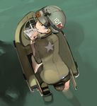  blonde_hair blue_eyes boat cigarette cigarette_box commentary helmet kuuro_kuro magazine military military_uniform mouth_hold original partially_submerged personification pornography short_hair smoking solo star uniform water watercraft 
