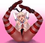  1boy anus armpits blush censored character_request crossdressing erection gradient gradient_background heart heart-shaped_pupils heart_censor kantai_collection long_hair looking_at_viewer male_focus naughty_face nbo nipples open_mouth panties penis shimakaze_(kantai_collection) solo spread_legs striped_legwear symbol-shaped_pupils testicles thighhighs trap underwear 
