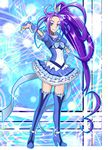  absurdres amawa_kazuhiro blue_choker blue_footwear boots choker cure_beat earrings hand_on_hip high_heel_boots high_heels highres jewelry knee_boots kurokawa_eren long_hair pointing pointing_at_viewer ponytail precure purple_hair solo suite_precure very_long_hair yellow_eyes 