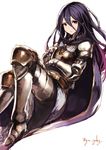  armor armored_boots blue_hair boots cape gauntlets granblue_fantasy grey_eyes kyouya_(mukuro238) long_hair looking_at_viewer rosamia_(granblue_fantasy) simple_background solo white_background 