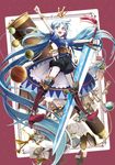  blue_eyes blue_hair book cat crown fantasy highres long_hair original paper pemu planet pocket_watch scroll solo sword telescope twintails watch weapon 